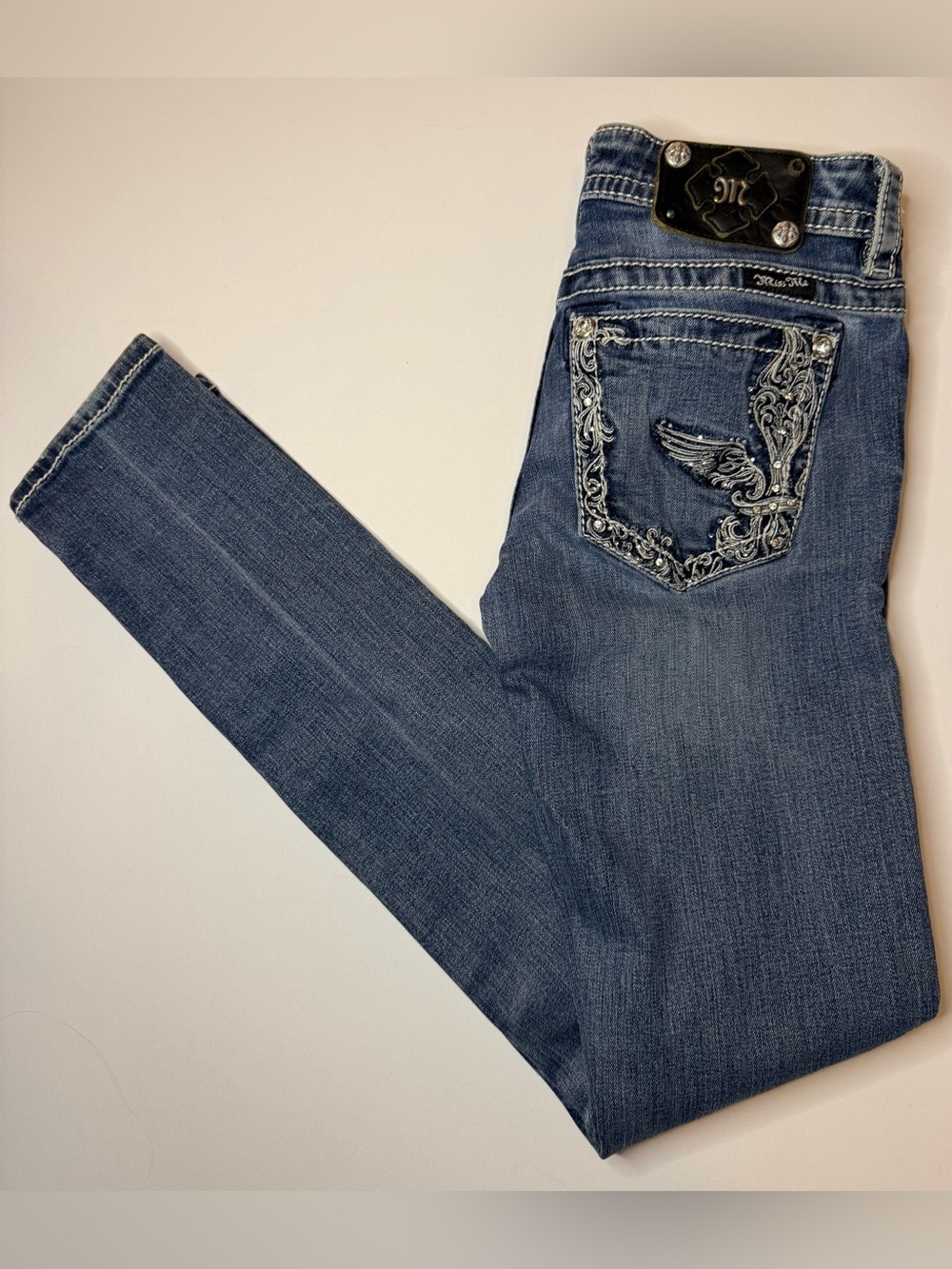 Miss Me Women's Embroidered Dark Blue Skinny Jeans 26x30